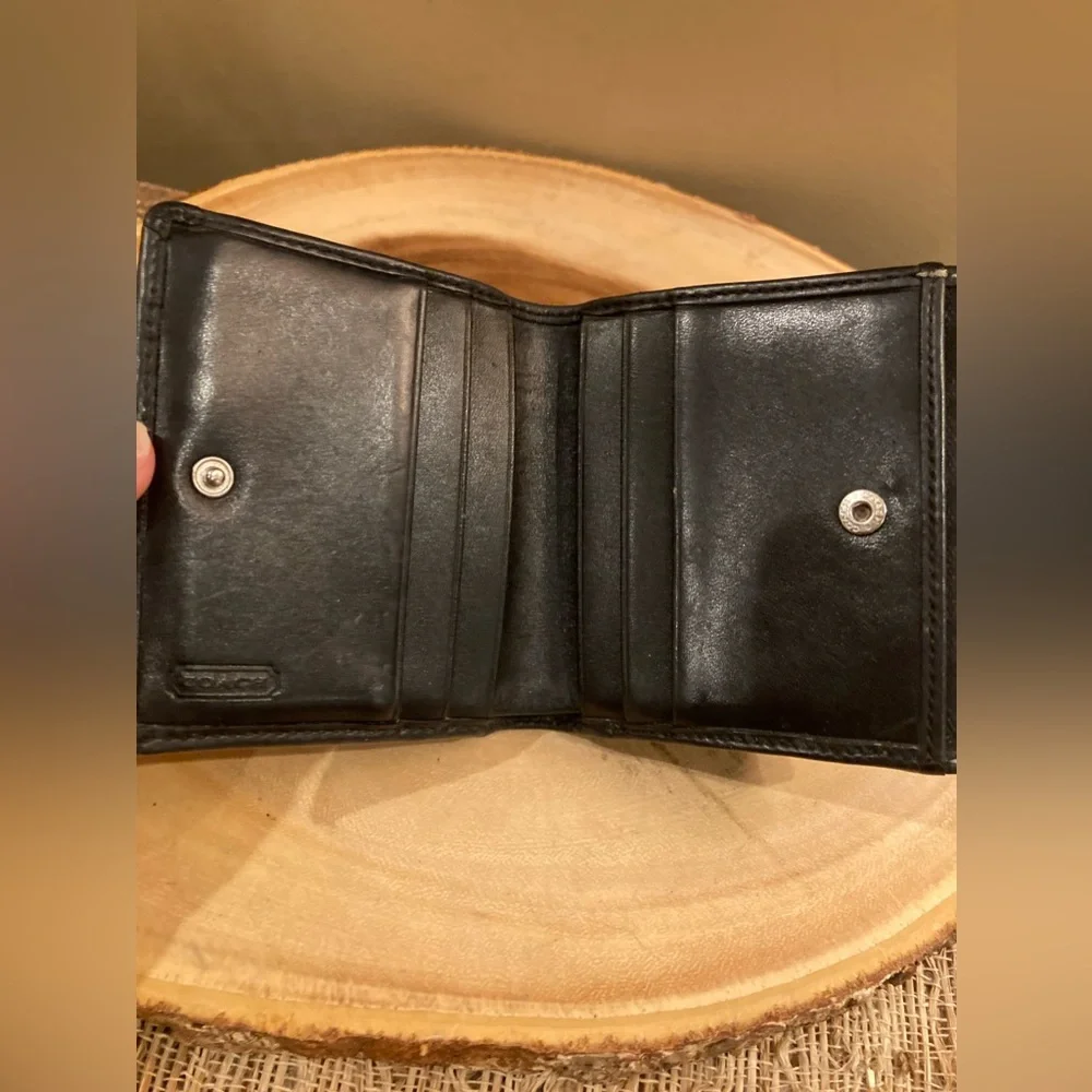 Coach Leatherware‎ Est. 1941 Signature Canvas Black Bifold Wallet W/Leather Trim